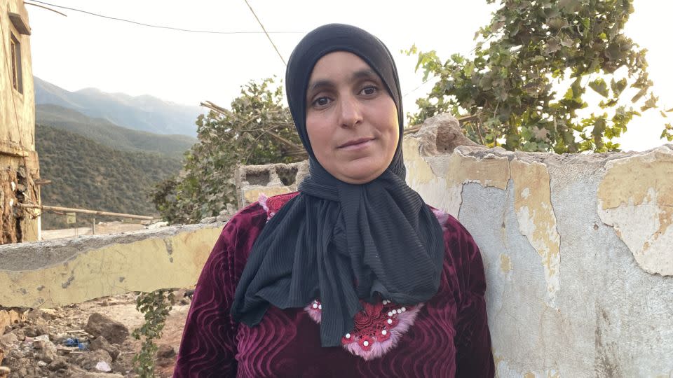 Fatema Acherhri lost her two daughters, Rajaa and Sanaa, in the earthquake that struck the Atlas Mountains in Morocco on September 8, 2023. - Ivana Kottasova/CNN