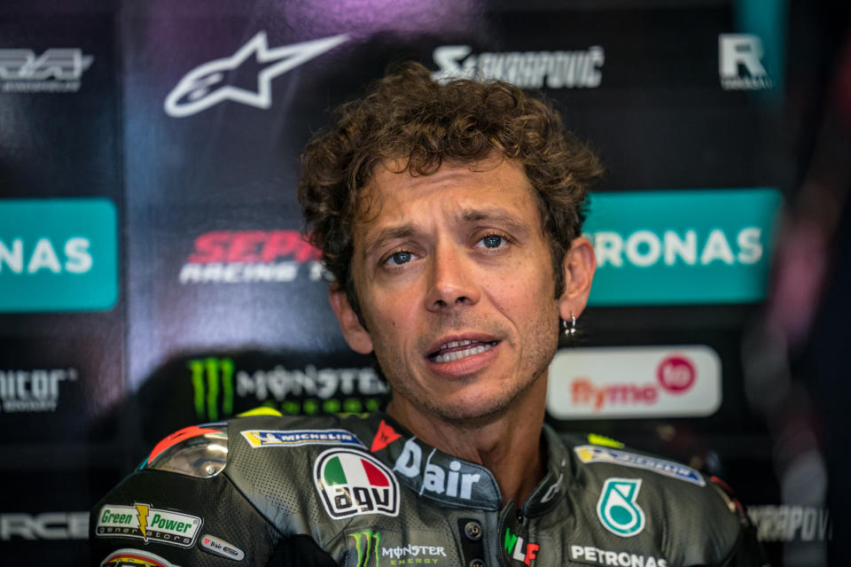 Italy's Valentino Rossi is seen here after a free practice session for the 2021 MotoGP season.