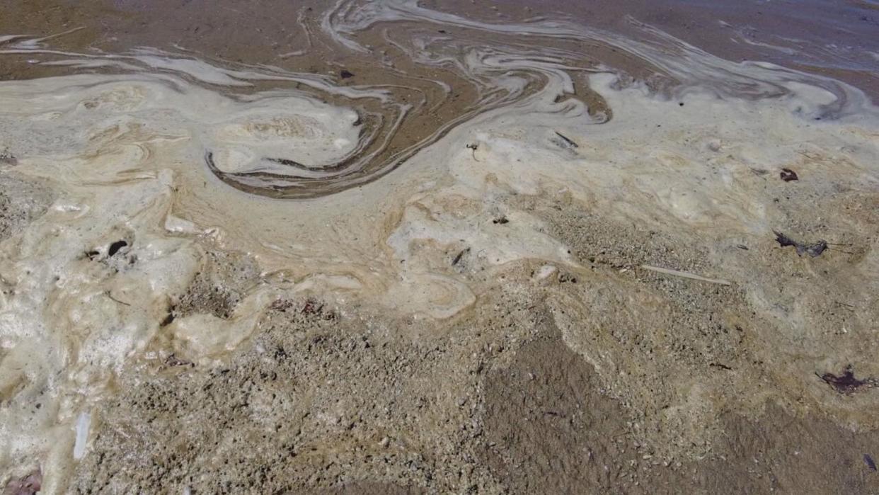 PHOTO: Decades after military firefighters used PFAS foam in training exercises at nearby Wurtstmith Air Force Base, suds still wash ashore along the beaches of Van Etten Lake in Oscoda, Mich. (ABC News)