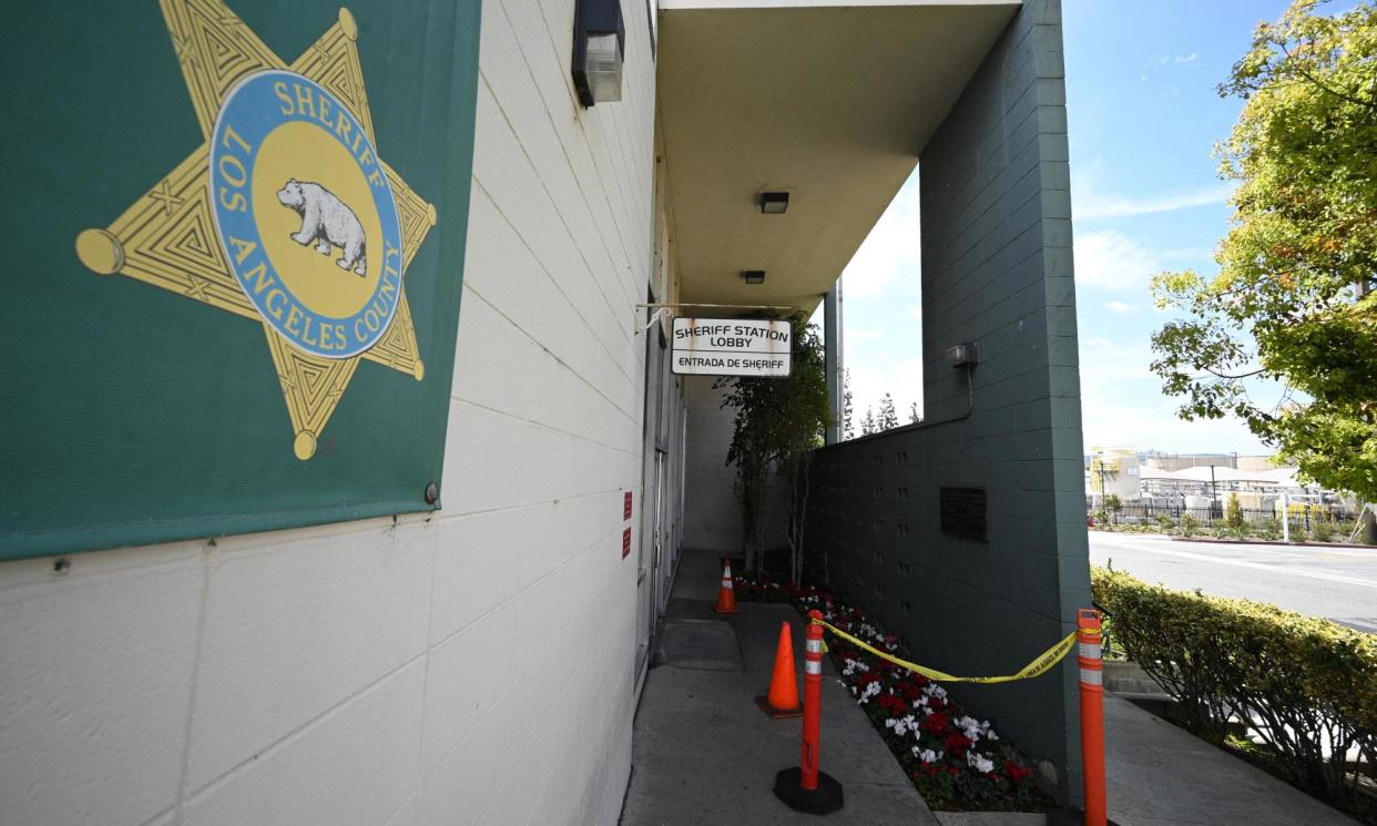 <span>The entrance to the Los Angeles county sheriff's station in City of Industry, California, on 25 March 2024.</span><span>Photograph: Robyn Beck/AFP/Getty Images</span>