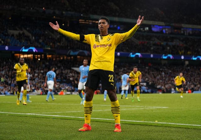 Borussia Dortmund’s Jude Bellingham celebrates scoring 