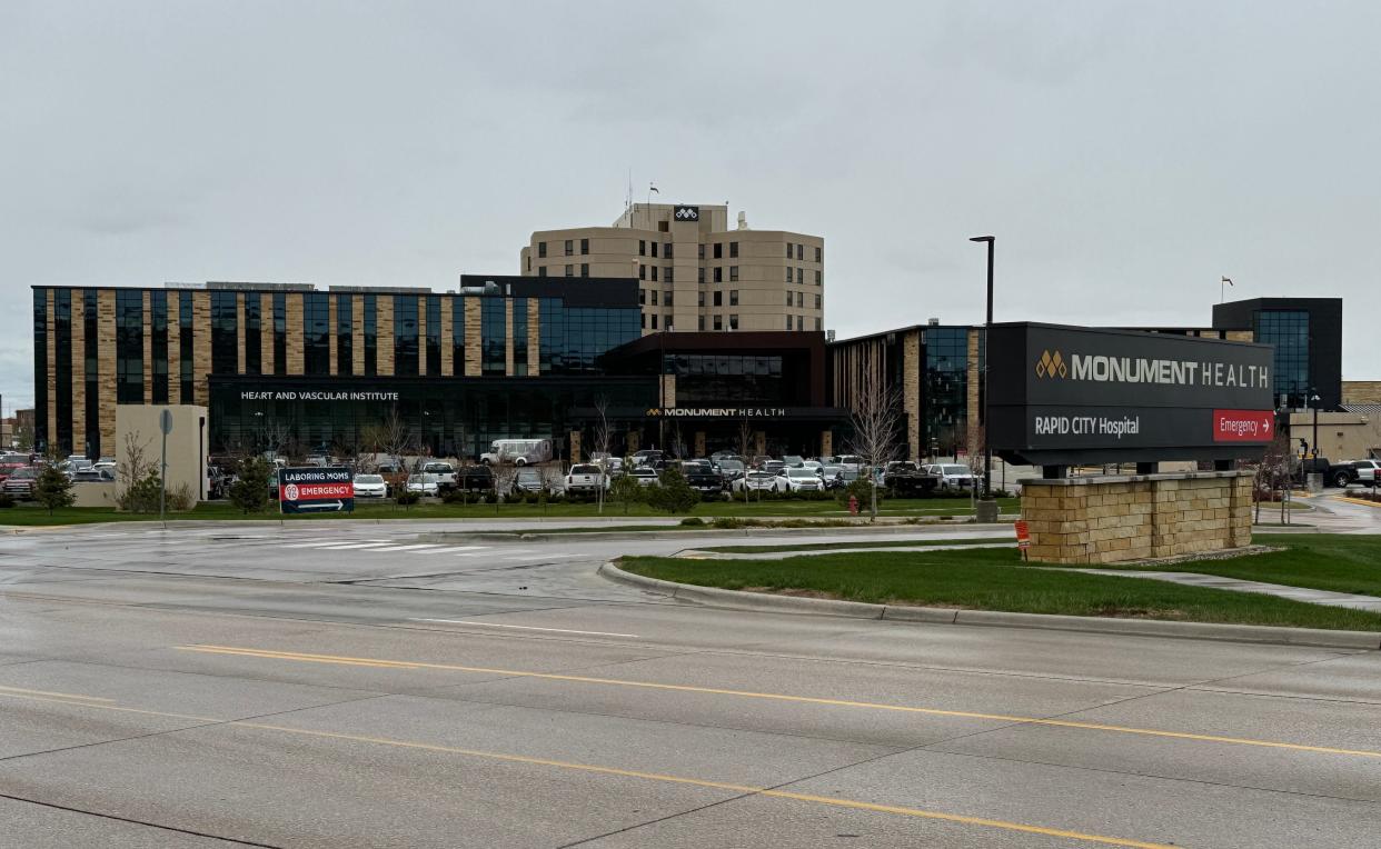 The south entrance to Monument Health hospital in Rapid City, S.D., features new facilities that were opened in 2019.