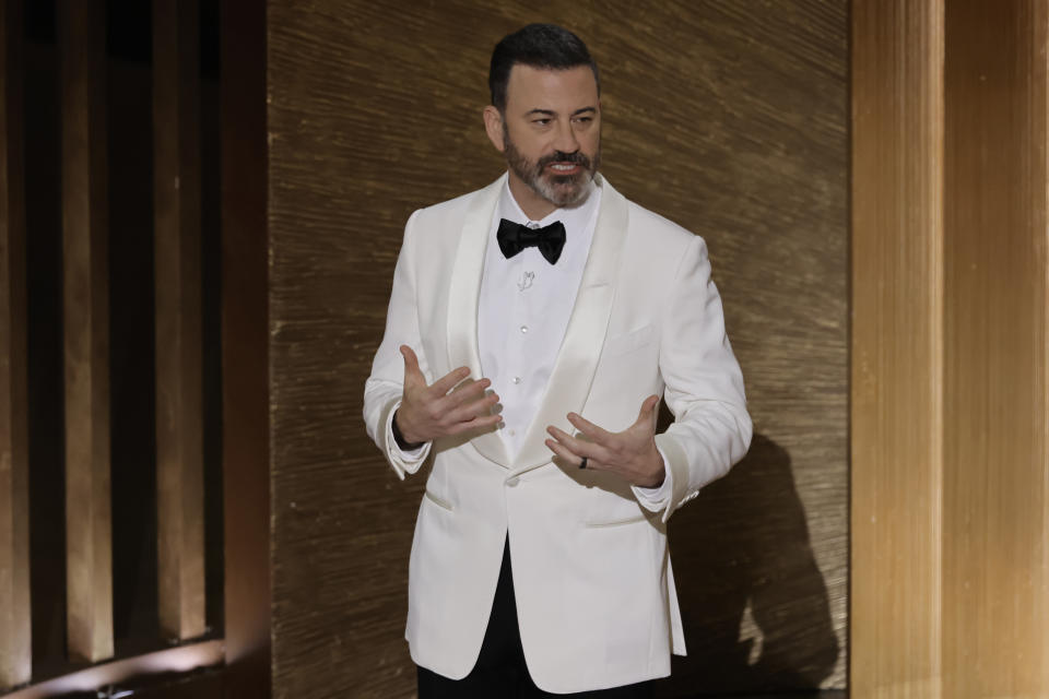 HOLLYWOOD, CALIFORNIA - MARCH 12: Host Jimmy Kimmel speaks onstage during the 95th Annual Academy Awards at Dolby Theatre on March 12, 2023 in Hollywood, California. (Photo by Kevin Winter/Getty Images)