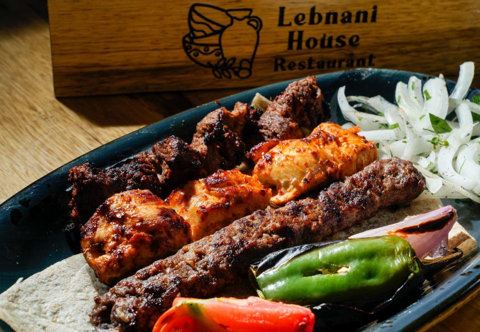 Lebnani House's mixed grill of beef, chicken and kofta kebab is served with french fries or rice and grilled vegetables.