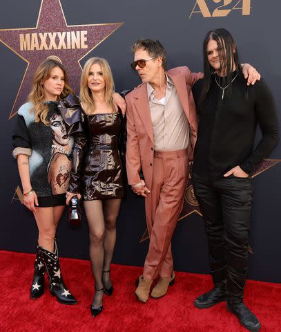 <p>Kevin Winter/Getty</p> Sosie Bacon, Kyra Sedgwick, Kevin Bacon and Travis Bacon attend the World Premiere of A24's "MaXXXine"