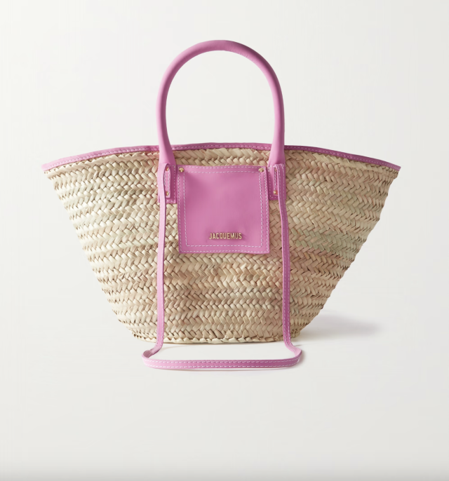 Tropicalia micro leather-trimmed fringed faux raffia tote