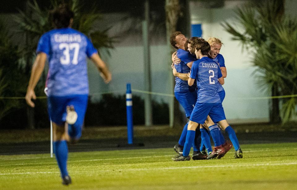 Canterbury reacts after a goal against Shorecrest Prep during the Class 2A-Region 3 Championship soccer game. Canterbury won 3-0 and moves on. 