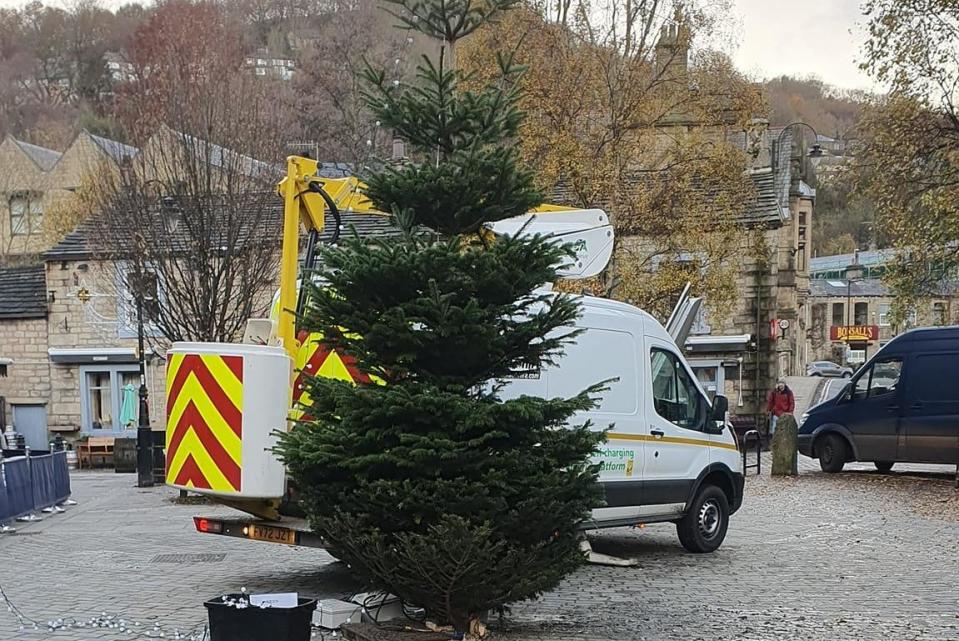 The 2023 Hebden Bridge Christmas tree has shrunk in size this year. (SWNS)