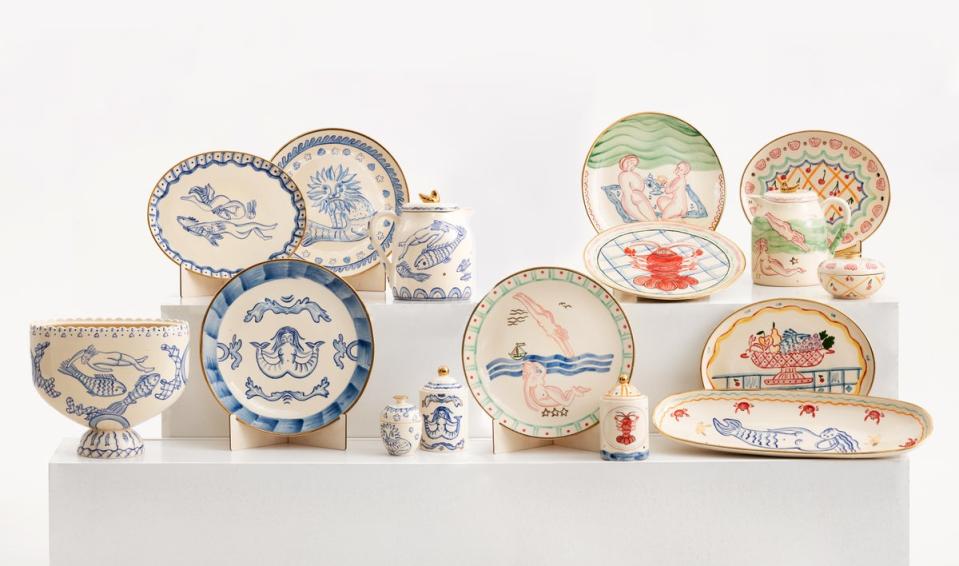 Plates, bowls, platters and more featuring mermaids and sirens (Gunia Project)