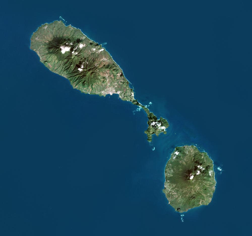 A satellite image of Saint Kitts and Nevis