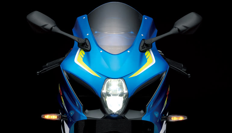 The 2017 Suzuki GSX-R1000 LED headlight is narrower and shorter, contributing to the new GSX-R’s aerodynamics.