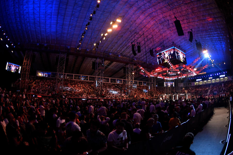 ABU DHABI, UNITED ARAB EMIRATES - SEPTEMBER 07:  A general view of the Octagon during UFC 242 at The Arena on September 7, 2019 in Yas Island, Abu Dhabi, United Arab Emirates. (Photo by Jeff Bottari/Zuffa LLC/Zuffa LLC via Getty Images)