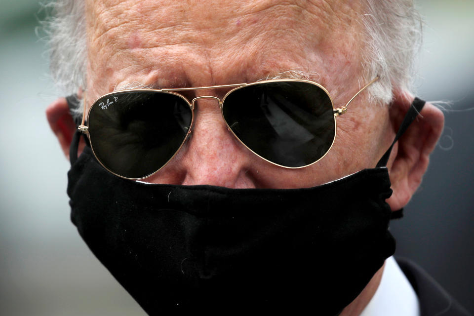 Democratic U.S. presidential candidate and former Vice President Joe Biden is seen at War Memorial Plaza during Memorial Day, amid the outbreak of the coronavirus disease (COVID-19), in New Castle, Delaware, U.S. May 25, 2020. REUTERS/Carlos Barria     TPX IMAGES OF THE DAY