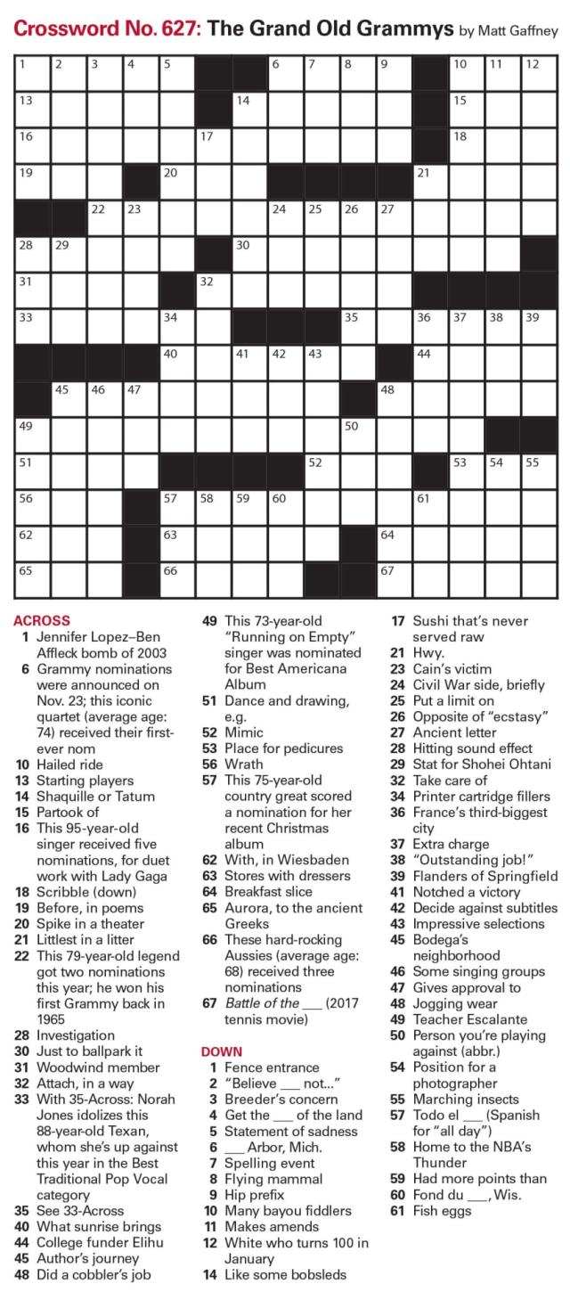 Puzzles: Printable Crossword - Issue: December 10, 2021