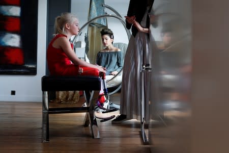 Model Daisy-May Demetre, 9 year-old double amputee who will walk the runway during Paris Fashion Week, is seen a day before the show of luxury children's wear label Lulu et Gigi in Paris