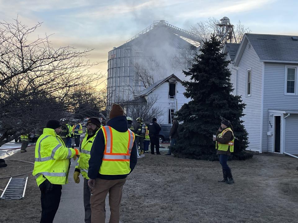 Multiple area fire departments assist Pierce Fire & Rescue at the scene of a house fire in Pierce, Neb., early Saturday morning, Jan. 29, 2022. Three children died after the home caught fire in a rural area of northern Nebraska. (Kathryn Harris/The Norfolk Daily News via AP)