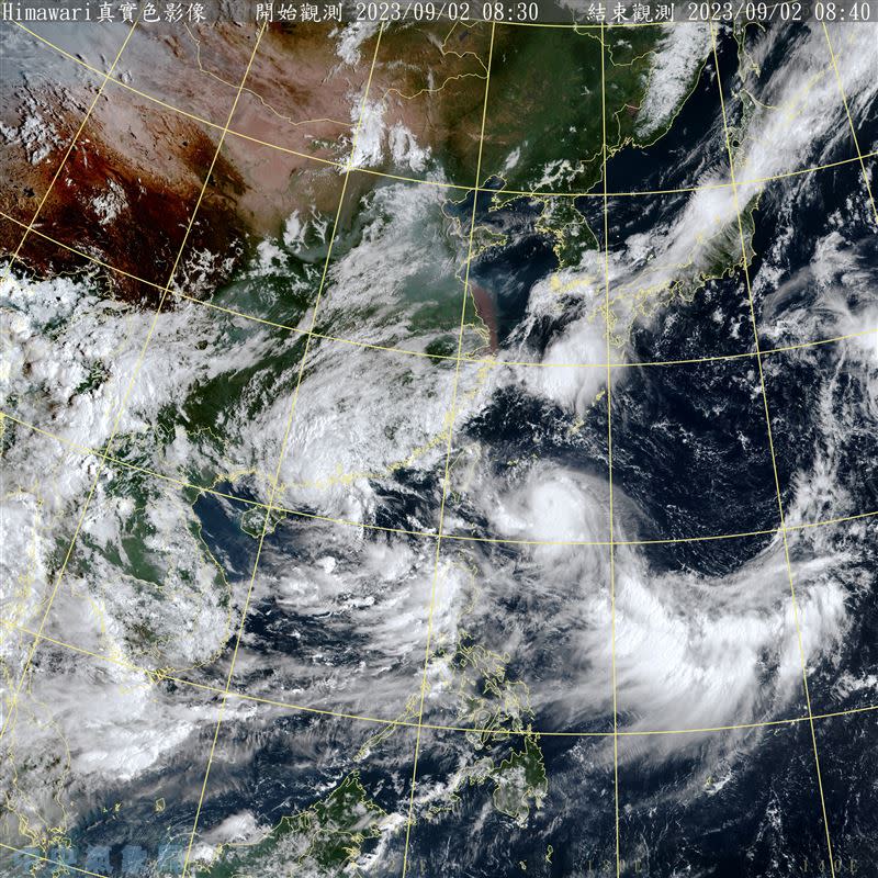 9月2日早上8點30分衛星雲圖，清晰可見中度颱風海葵。（圖／氣象局）