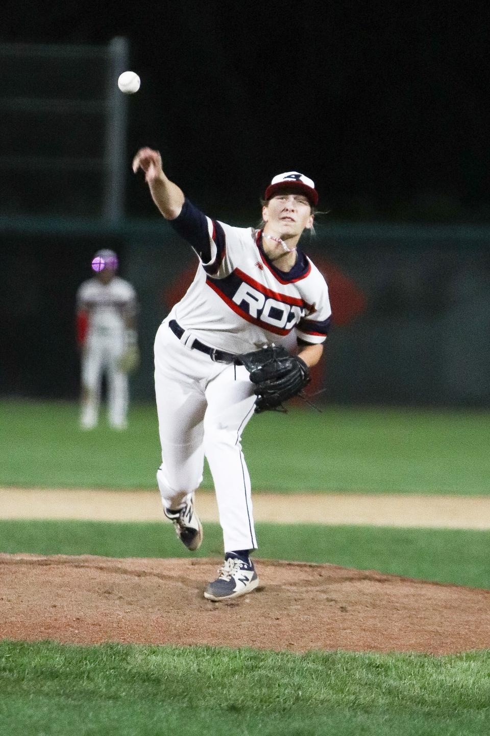 Marika Lyszczyk of the Brockton Rox pitches during the team's home-opener against Nashua at Campanelli Stadium on Thursday, May 25, 2023.