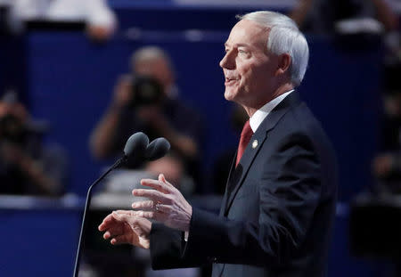 File Photo: Governor Asa Hutchinson (R-AR) speaks at the Republican National Convention in Cleveland, Ohio, U.S. July 19, 2016. REUTERS/Jim Young/File Photo