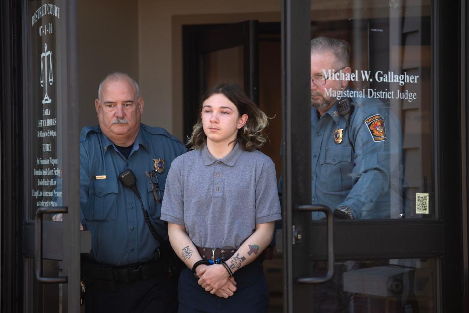 Joshua Cooper, 17, of Bensalem, who will be tried as an adult for murder and other charges, leaves his preliminary hearing outside District Court in Bensalem on Monday, March 6, 2023. Cooper was charged with criminal homicide, possessing instrument of crime with intention and fabricating physical evidence.