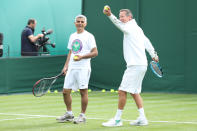 Mayor of London Sadiq Khan (left) plays tennis with key workers at the All England Lawn Tennis Club in Wimbledon, south west London, during an event to thank members of the NHS, TfL and care workers for their service during the coronavirus pandemic.