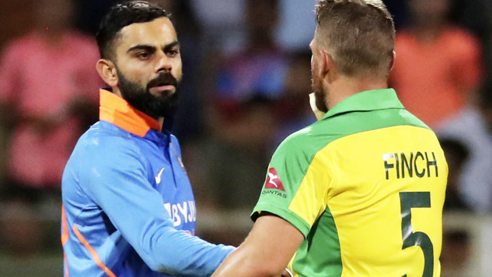 Virat Kohli, pictured here congratulating Aaron Finch after the match.