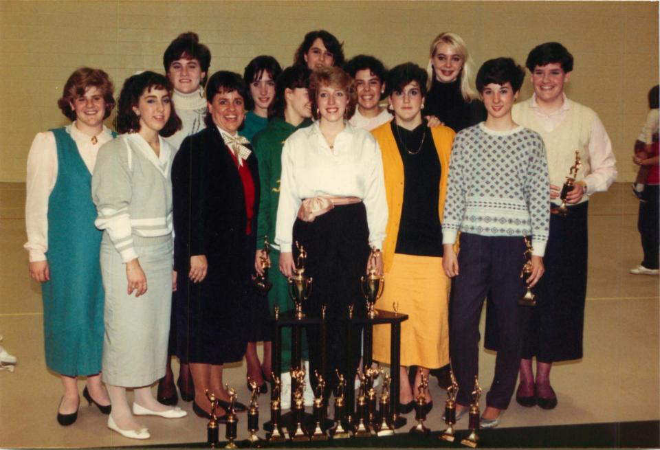 Members of the Ben Lippen School girls basketball team pose after winning the state championship in 1987. Rachel Howald is on the far right. Former Coach Pamela Herrington is third from the left.