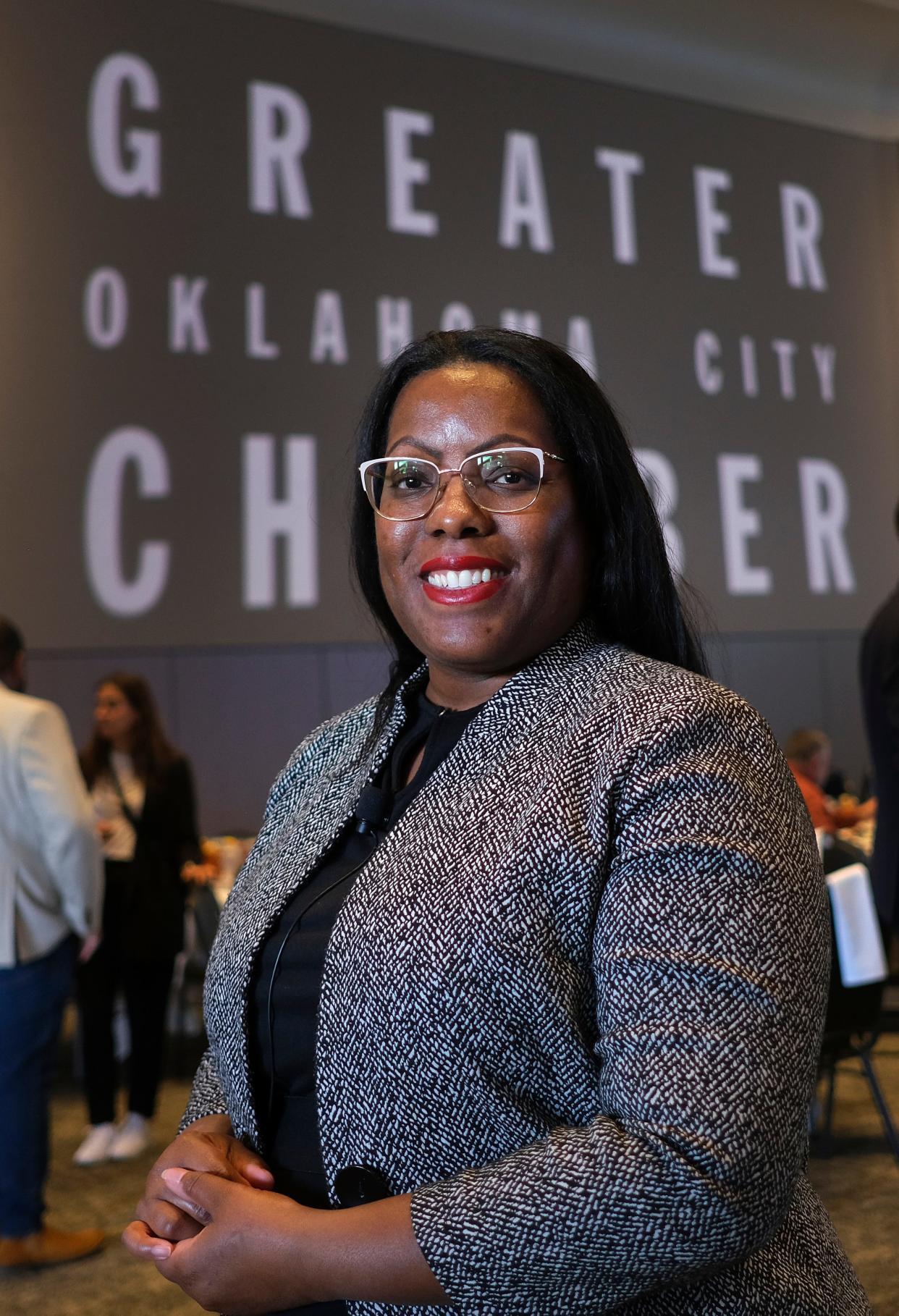 Keynote speaker Dana M. Peterson on Wednesday at the Greater Oklahoma City Chamber State of the Economy presentation and luncheon at the National Cowboy & Western Heritage Museum.