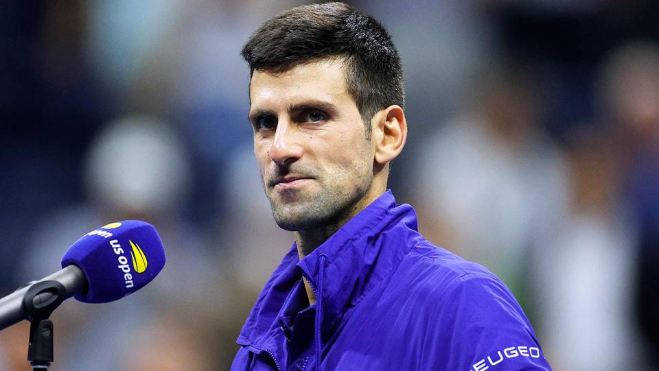 Novak Djokovic (pictured) speaking on court at the US Open.