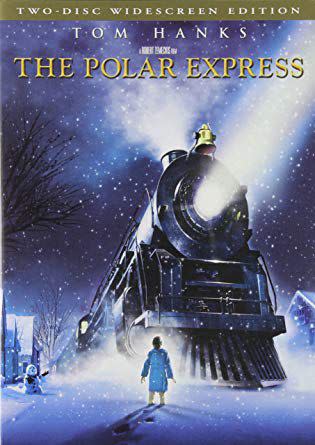 Movie poster of The Polar Express, showing a train driving through the dark