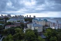 Buildings line the Amur River in Khabarovsk, Russia, in the country's Far East. Parliamentary and local elections that conclude on Sunday, Sept. 19, 2011, will be closely watched to gauge how much anger against the Kremlin remains in the region, where its popular governor was arrested and replaced last year, causing mass protests. (AP Photo/Daniel Kozin)