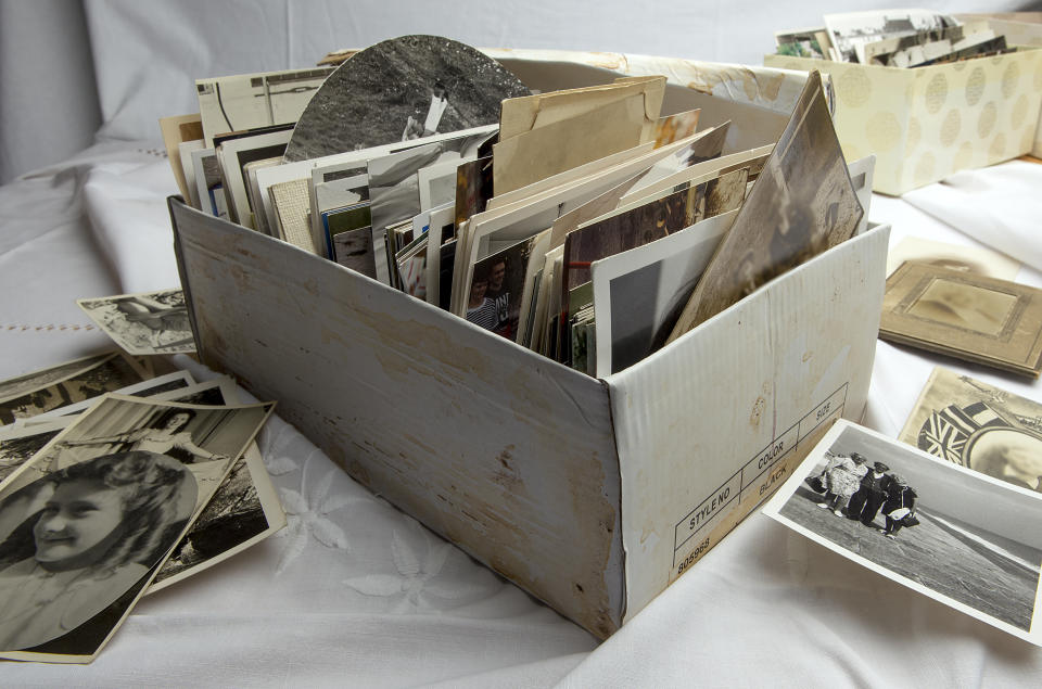 A box of old letters and photos