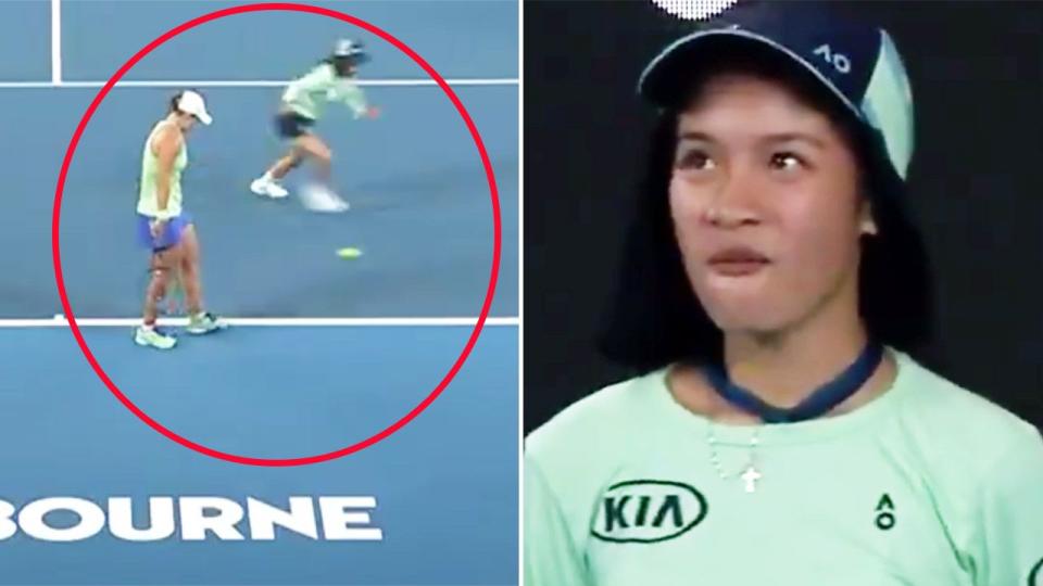 Ash Barty se detuvo para comprobar que la joven de la pelota se encontraba bien. Imagen: Channel Nine  