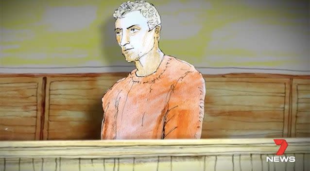 A court sketch of Hayden Fenton, who is custody tonight. Source: 7 News