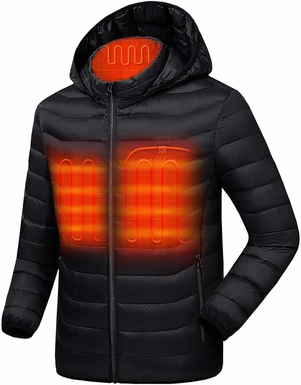 Venustas Heated Jacket with Battery Pack 5V in black with orange heated areas