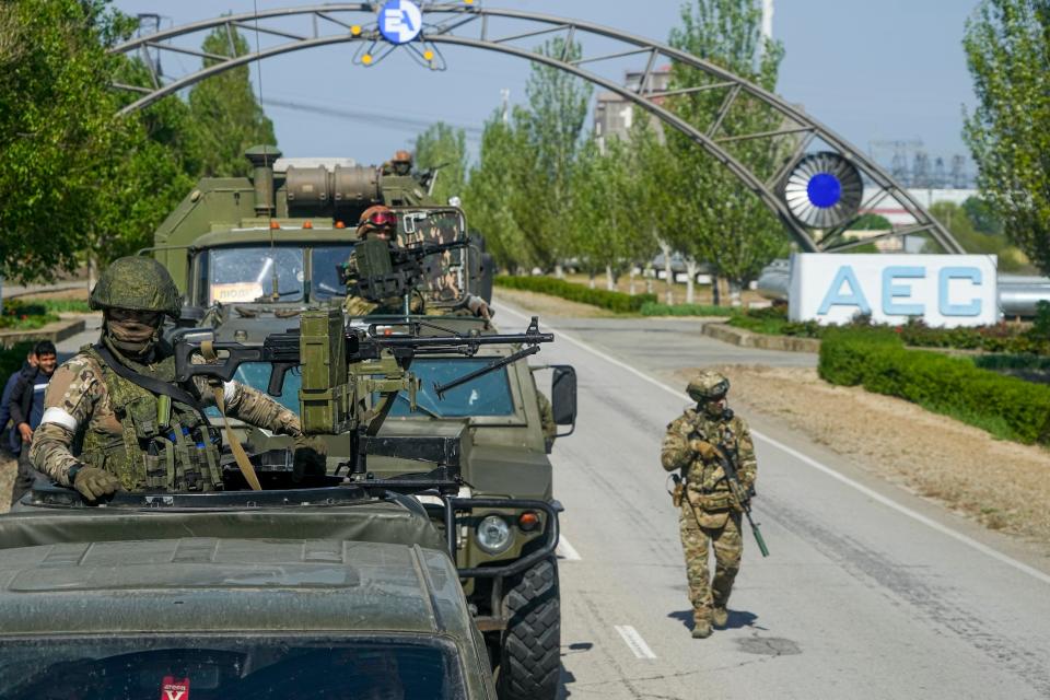 Russian military convoy on the road leading to the Zaporizhzhia power station (AP)