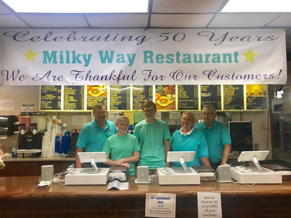 The Dinsmore family celebrated 50 years of running Milky Way in 2017. From left, Gary Dinsmore, Kayla Gehr, Grayson Dinsmore, Sandra Dinsmore and Roger Dinsmore.