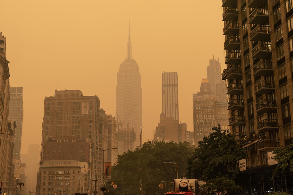 The New York city skyline as smoke from the Canadian wild fires (Lev Radin / Pacific Press/LightRocket via Getty Images file)