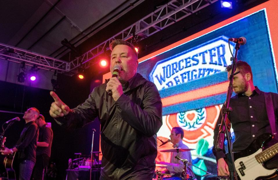 Lead singer Ken Casey, center, and the Dropkick Murphys perform at the Worcester Beer Garden Nov. 22, 2019.