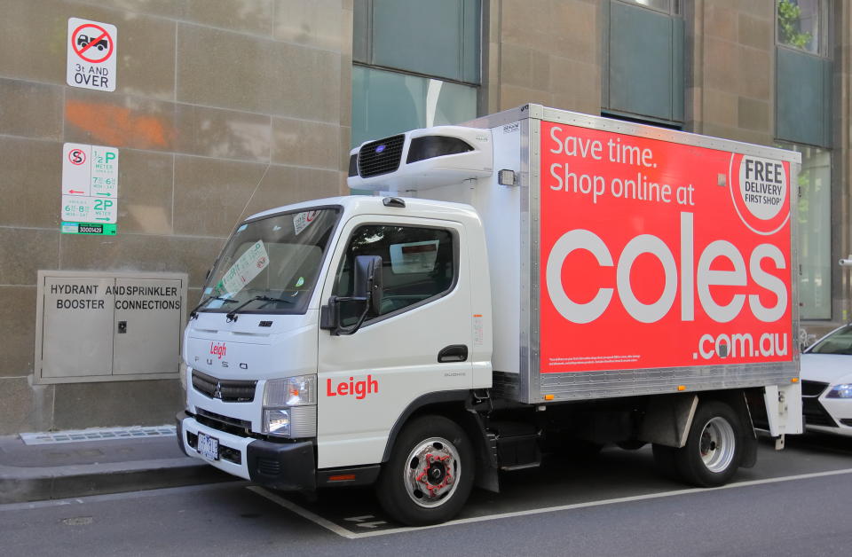 Coles supermarket truck delivers groceries in Melbourne Australia. Source: Getty Images