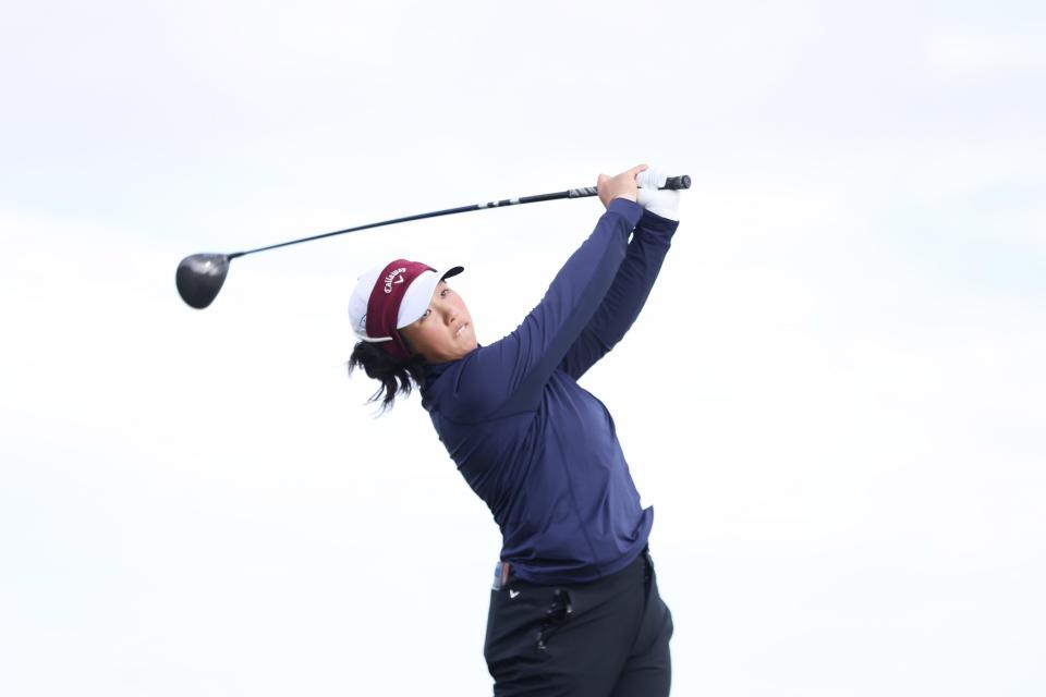 ST ANDREWS, SCOTLAND - AUGUST 22: Ruoning Yin of China tees off on the 17th hole during Day One of the AIG Women's Open at St Andrews Old Course on August 22, 2024 in St Andrews, Scotland. (Photo by Morgan Harlow/R&A/R&A via Getty Images)