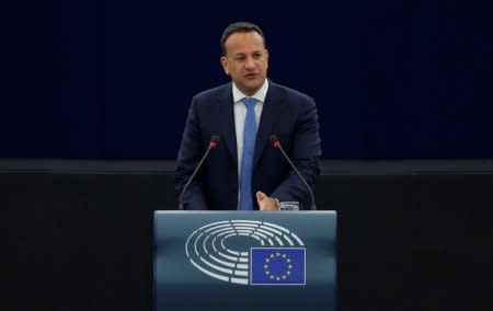 Ireland's Taoiseach Leo Varadkar delivers a speech during a debate on the Future of Europe at the European Parliament in Strasbourg, France, January 17, 2018.  REUTERS/Vincent Kessler