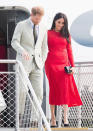 <p>Meghan appeared to have changed outfit in between travelling from Fiji to Tonga, so she woudn’t have had much time to notice the tag. Photo: Getty </p>