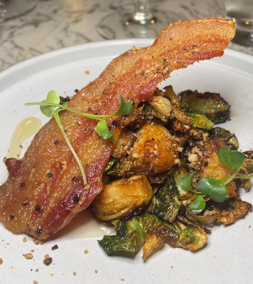 Crispy Brussels Sprouts with Pork Belly at Pop Supper Club.