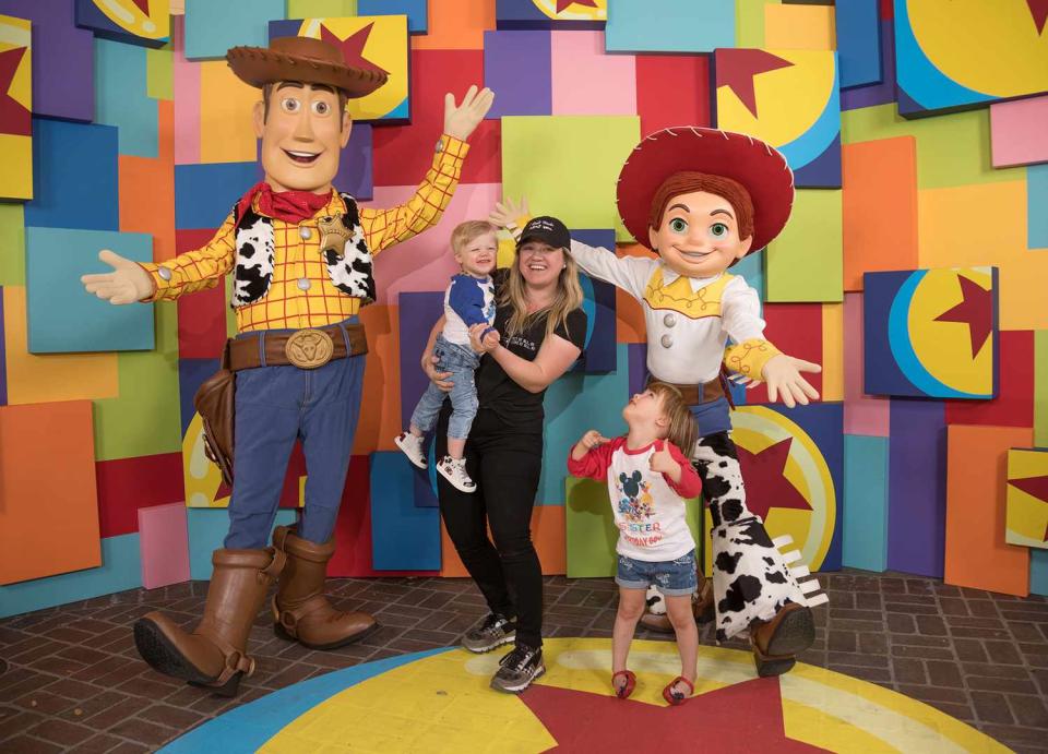 <p>The <em>Voice</em> judge and her children, Remington Alexander, 2, and River Rose, 3, hung out with Woody and Jessie from <em>Toy Story </em>at the first-ever Pixar Fest at Disneyland.</p>