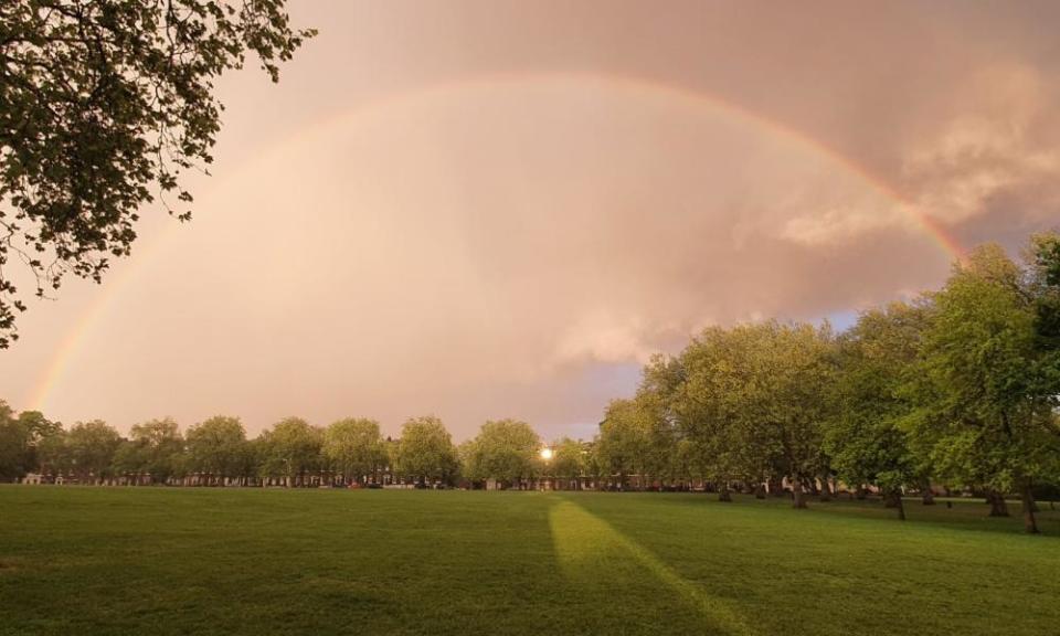 A rainbow above Highbury Fields in April 2020. A protest at the park put gay rights in the news in 1970.