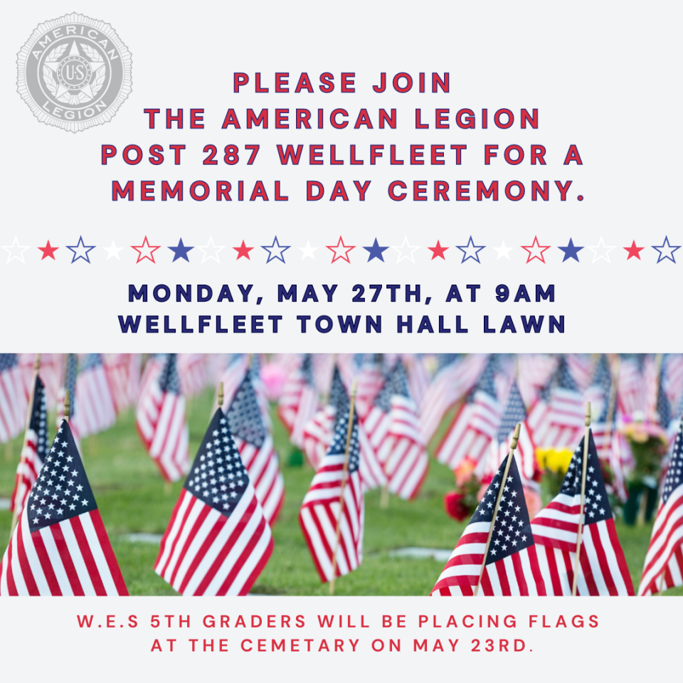 Poster for Wellfleet's Memorial Day ceremony.