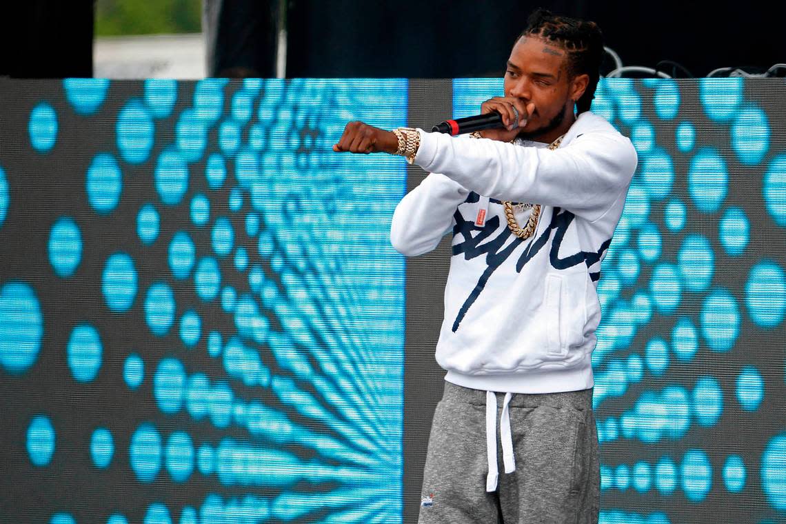 May 21, 2016; Baltimore, MD, USA; Recording artist Fetty Wap performs during the 141st the Preakness Stakes Day at Pimlico Race Course.