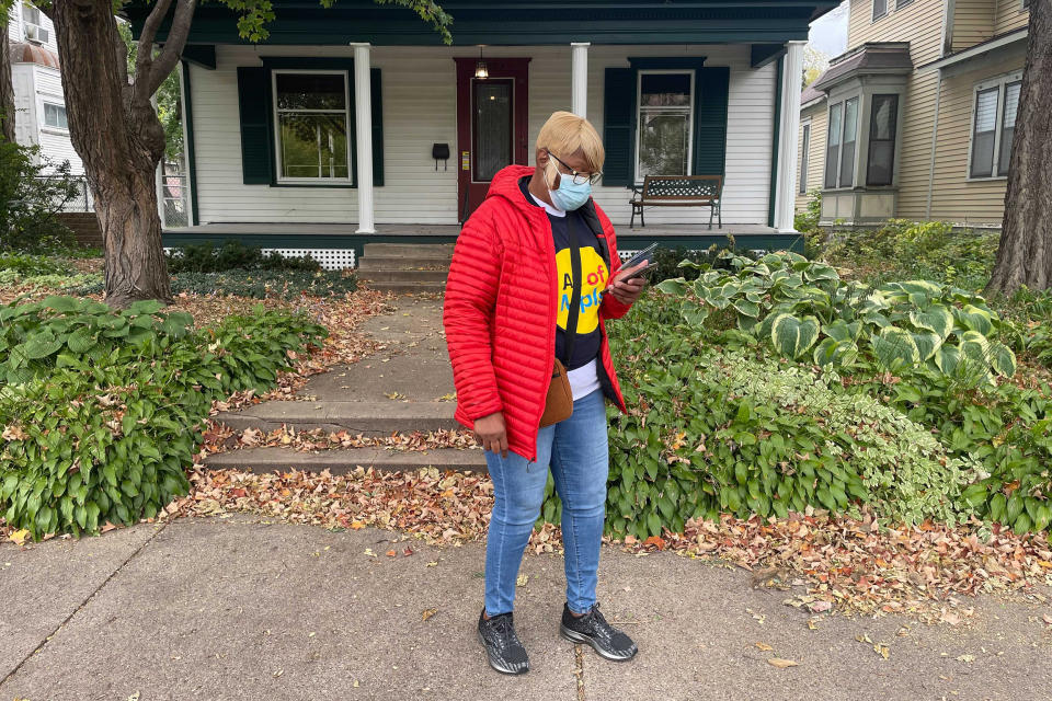 Image: A canvasser with All Of Mpls which opposes the measure in Minneapolis.  (Janelle Griffith / NBC News)