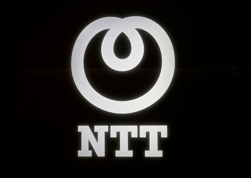 FILE PHOTO: The logo of NTT is displayed at the company office in Tokyo